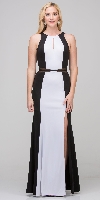 Main image of High Neck Color Block Mesh Insert Long Formal Evening Dress