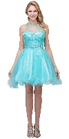 Main image of High Neck Bejeweled Bodice Mesh Short Homecoming Dress