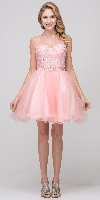 High Neck Bejeweled Bodice Mesh Short Homecoming Dress in Blush