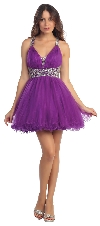 Main image of Broad Straps Beaded Waist Ruffled Short Party Prom Dress