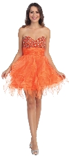 Main image of Strapless Organza Beaded Prom dress with Ruffled Skirt