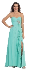 Main image of Strapless Long Bridesmaid Dress with Ruffled Side Slit 