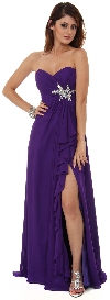 Strapless Long Bridesmaid Dress with Ruffled Side Slit  in alternative picture