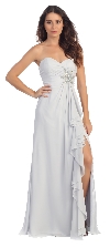 Strapless Long Bridesmaid Dress with Ruffled Side Slit  in Silver