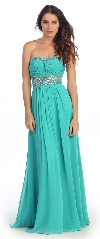 Strapless Beaded Waist Empire Cut Long Formal Dress  in Jade Green