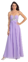Strapless Rhinestones Bust Long Formal Bridesmaid Dress in Lilac