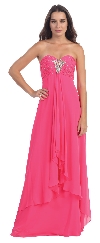 Strapless Rhinestone Bust Long Formal Bridesmaid Dress  in Fuchsia