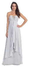 Strapless Rhinestone Bust Long Formal Bridesmaid Dress  in Silver