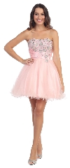 Main image of Strapless Rhinestones Bust Short Tulle Party Dress
