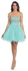 Strapless Rhinestones Bust Short Tulle Party Dress in Mint
