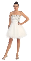 Strapless Rhinestones Bust Short Tulle Party Dress in White