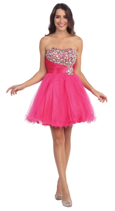 Strapless Rhinestones Bust Short Tulle Party Dress