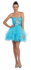 Strapless Rhinestones Bust Short Prom Party Dress in Turquoise