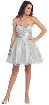 Strapless Sequined Bust Short Tulle Prom Party Dress in Silver