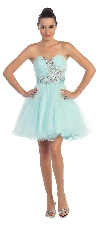 Strapless Rhinestones Bust Short Tulle Party Dress in Mint