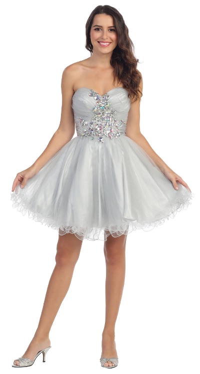 Strapless Rhinestones Bust Short Tulle Party Dress