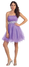 Strapless Pleated Rhinestone Waist Short Party Dress  in Lavender