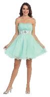 Main image of Strapless Pleated Rhinestone Waist Short Party Dress 
