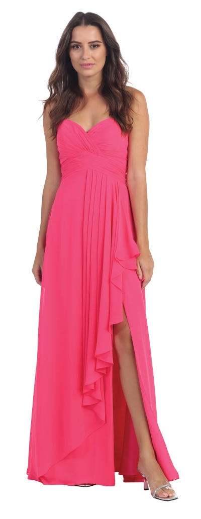 Strapless Pleated & Ruffled Long Bridesmaid Dress