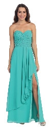 Strapless Pleated & Ruffled Long Bridesmaid Dress  in Jade Green