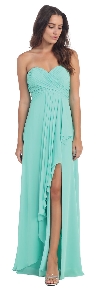 Strapless Pleated & Ruffled Long Bridesmaid Dress  in Mint