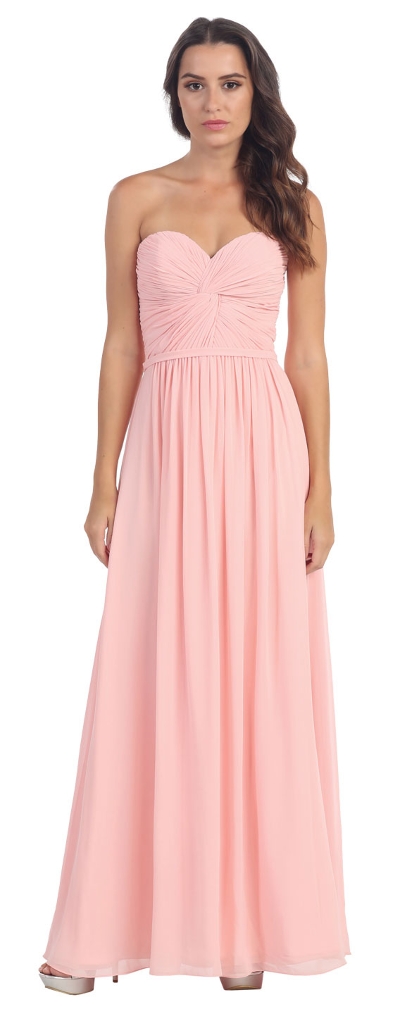 Strapless Twist Knot Bust Long Formal Bridesmaid Dress