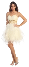 Strapless Layered Skirt Organza Short Party Dress in Ivory