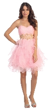 Strapless Layered Skirt Organza Short Party Dress in Pink
