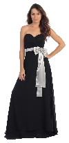 Strapless Bow Accent Long Formal Bridesmaid Dress in Black
