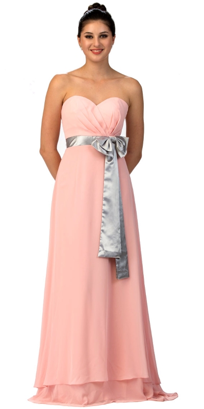 Strapless Bow Accent Long Formal Bridesmaid Dress