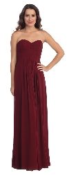 Strapless Pleated Bodice Long Formal Bridesmaid Dress in Burgundy