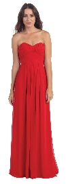 Strapless Pleated Bodice Long Formal Bridesmaid Dress in Red