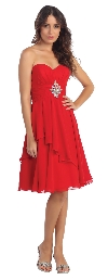 Strapless Ruched Short Formal Bridesmaid Party Dress in Red