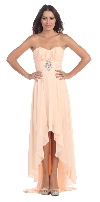 Strapless Rhinestones Waist Hi-Low Formal Party Dress  in Peach
