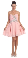 Strapless Shirred Beaded Bust Short Formal Prom Dress in Blush
