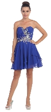 Main image of Strapless Shirred Beaded Bust Short Formal Prom Dress