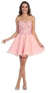 Strapless Lace & Beads Bodice Short Party Bridesmaid Dress in Blush
