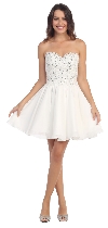 Strapless Lace & Beads Bodice Short Party Bridesmaid Dress in Ivory