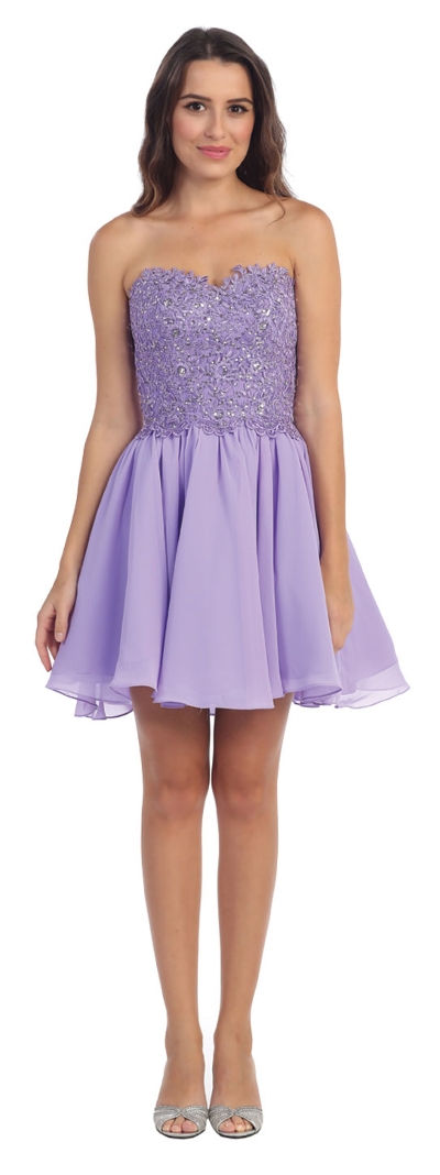Strapless Lace & Beads Bodice Short Party Bridesmaid Dress