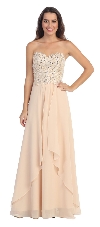 Strapless Lace Beaded Bodice Long Formal Bridesmaid Dress in Champaign