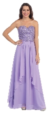 Strapless Lace Beaded Bodice Long Formal Bridesmaid Dress in Lilac
