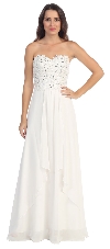 Strapless Lace Beaded Bodice Long Formal Bridesmaid Dress in Off White