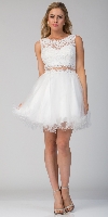 Beaded Lace Bust Mesh Babydoll Skirt Short Dress in Off White