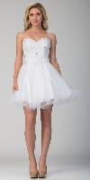 Strapless Beaded Lace Top Tulle Short Homecoming Dress in White
