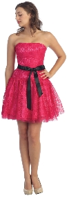 Main image of Strapless Short Prom & Party Dress in Lace with Belt