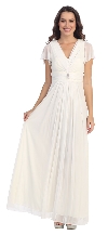 V-Neck Ruffled Sleeves Long Formal Mother of the Bride Dress in Ivory