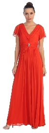V-Neck Ruffled Sleeves Long Formal Mother of the Bride Dress in Red