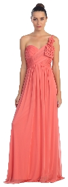 One Shoulder Ruched Bust Long Formal Bridesmaid Dress in Coral