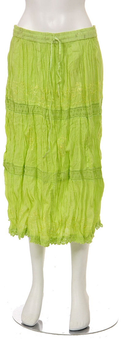 Knee Length Crinkled Lime Green Skirt