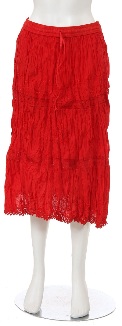 Knee Length Crinkled Red Skirt
